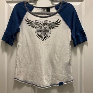 Harley-Davidson Women Navy and White Graphic Tee Size Small